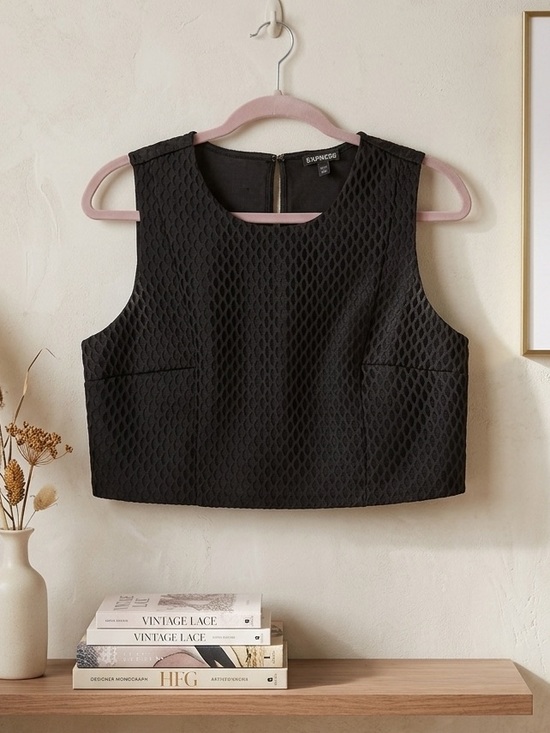 Express Tops - Express Black Textured Cropped Tank Top